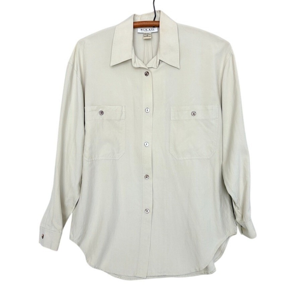 Vintage y2k 100% Silk Elegant KLIS Ivory cream button up blouse Small minimalist